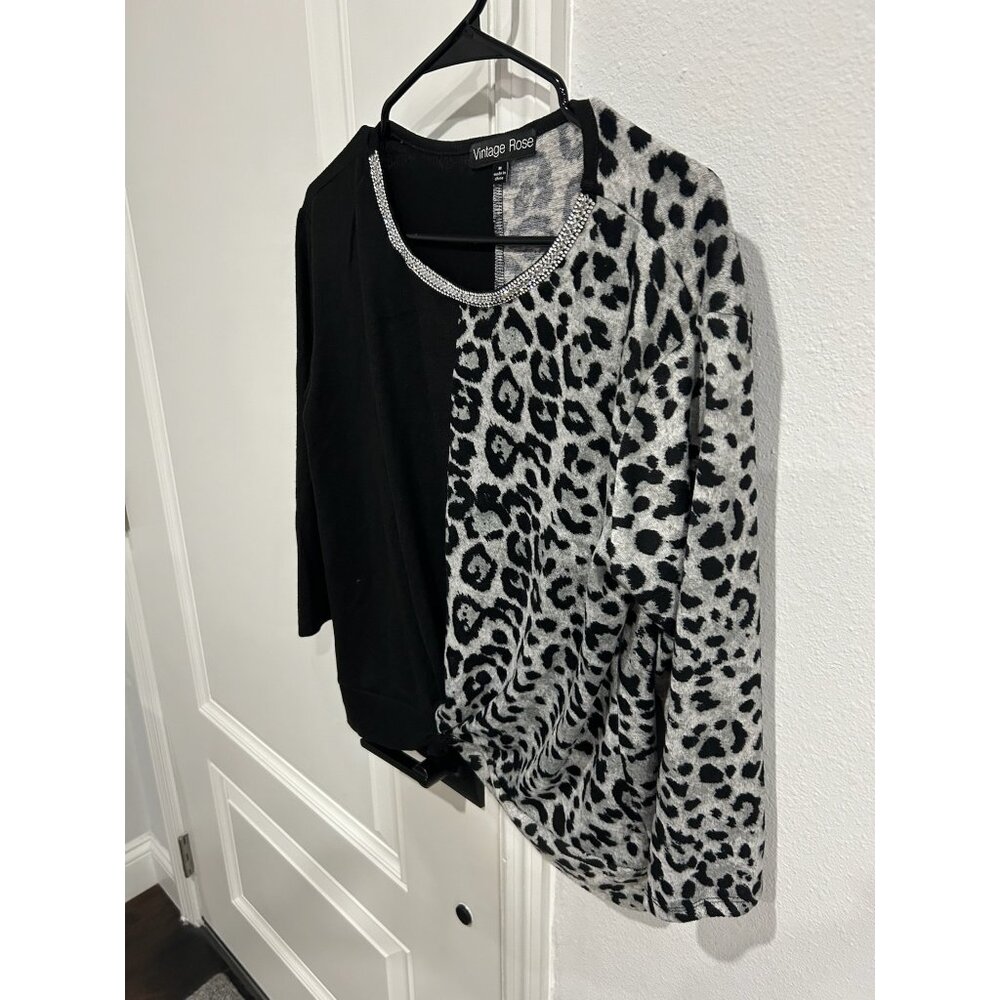 Vintage Rose Leopard Print Rhinestone Knot Top Size M Statement 90s Minimalism - Picture 3 of 10
